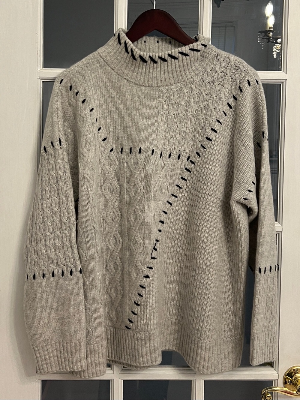 C BY BLOOMINGDALE’S Women’s Cashmere Whipstitch Cable Knit Sweater XL in Gray